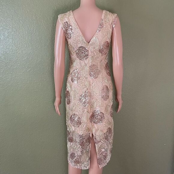 Alexia Admor V-Back Embellished Sequin Midi Dress Women’s Size 2 Zipper Tan - Picture 6 of 12